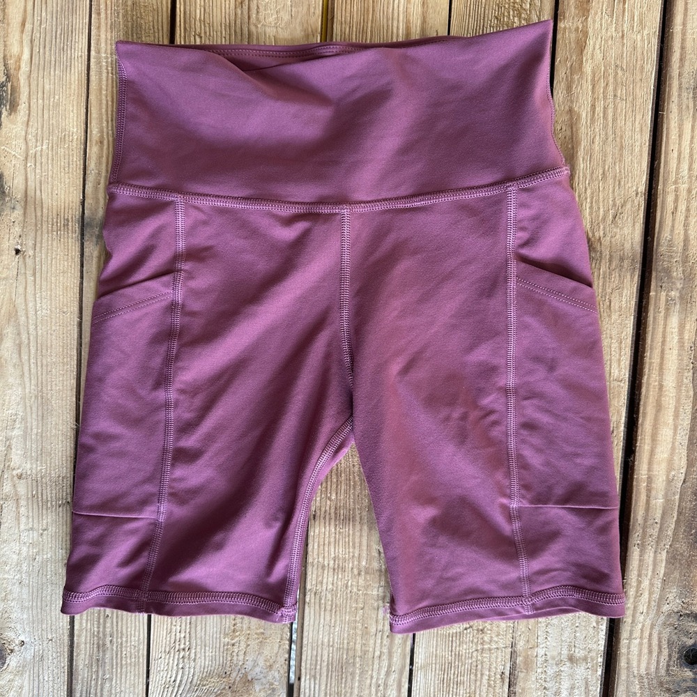 Savvi Womens High Waisted Biker Shorts Berry Plum Side Pockets Size Small